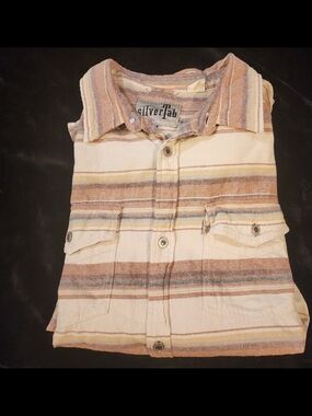 SilverTab Striped Button-Up Shirt Jacket in Beige Brown